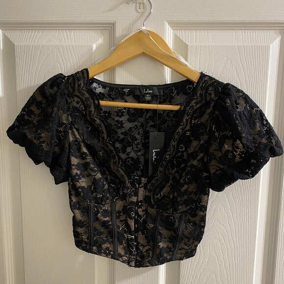 Lulus Black Lace Sheer Corset Top - Picture 2 of 4